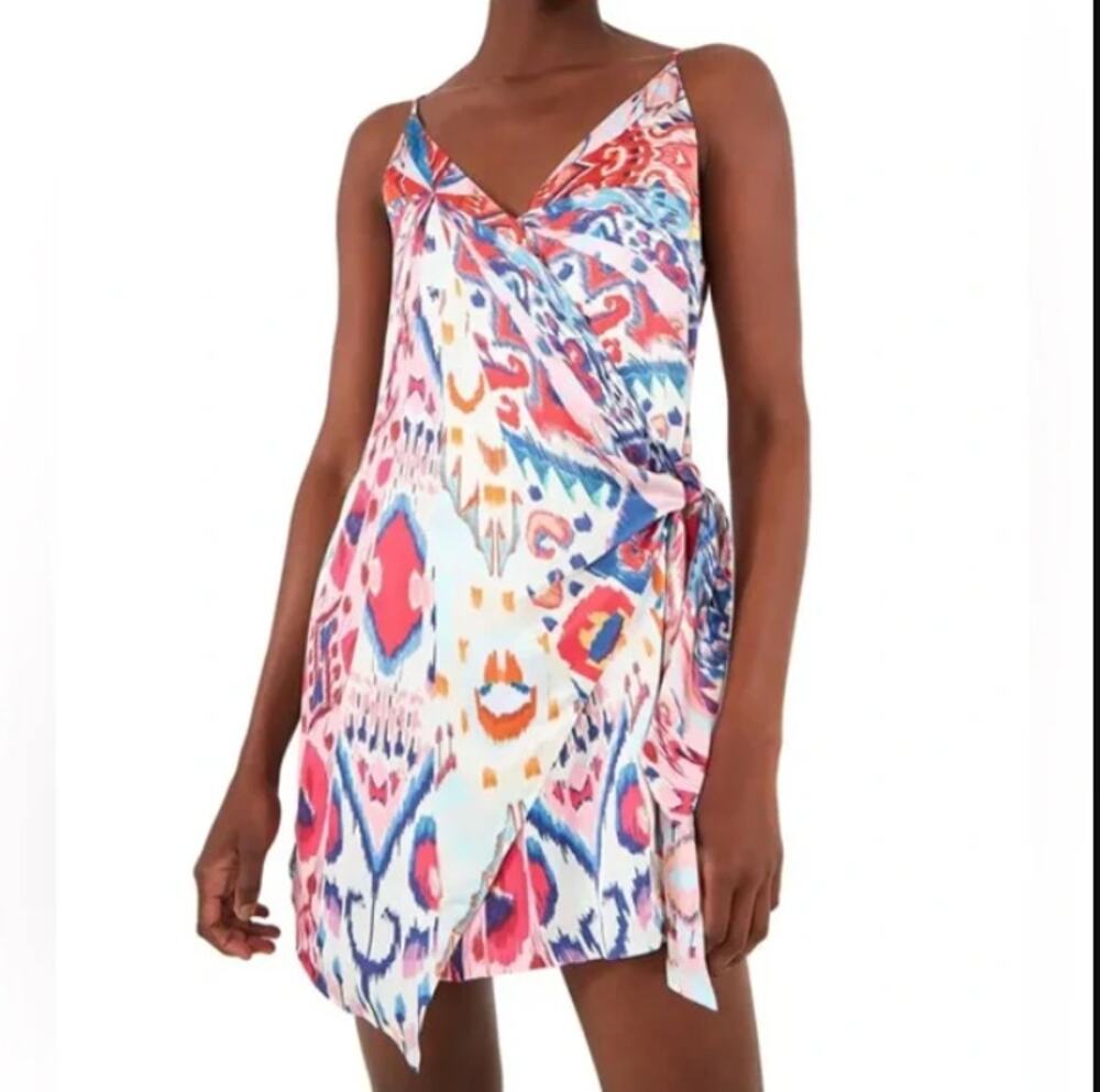Farm Rio Multicolor Ikat Wrap Mini Dress Size XS